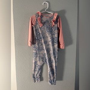 2t Romper. Beautiful light blue with pink accents.